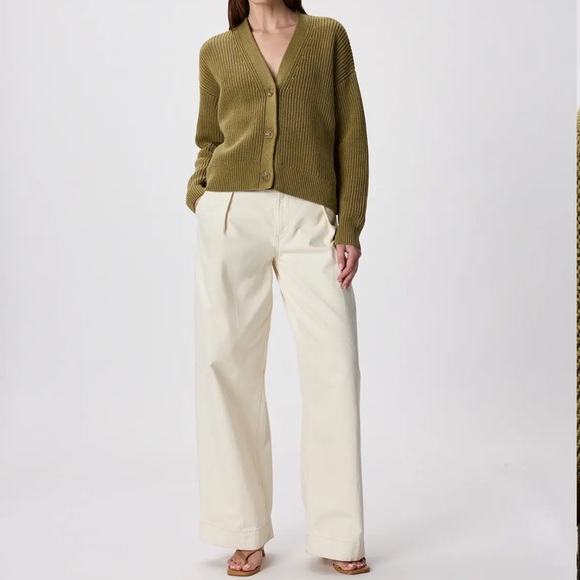 Quince Organic Cotton Fisherman Boxy Cropped Cardigan small NWT herb green - Picture 2 of 12